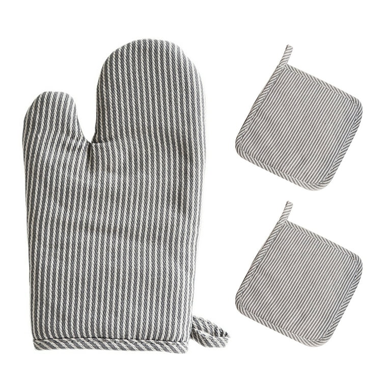 Ecoberi Silicone Oven Mitts and Pot Holder Set, Heat Resistant, Cook, Bake, BBQ, Pack of 3 Grey, Size: 13 Long, Gray