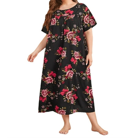 

Women s Long Nightgown Sleepwear Short Sleeve Loose Loungewear Comfy Sleep Dress 1XL