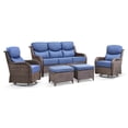 thumbnail image 2 of Unnifurnzi 5 Pieces Outdoor Furniture-All Weather Wicker Swivel Patio Chairs with Patio Couch Patio Furniture for Deck Porch Poolside Balcony-Brown/Blue, 2 of 7