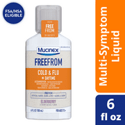 Mucinex FreeFrom Cold & Flu Daytime, Multi-Symptom Relief, Pain Reliever & Fever Reducer, Cough Suppressant, Expectorant & Nasal Decongestant, No Unwanted Additives, Elderberry & Cherry Flavor, 6FL OZ