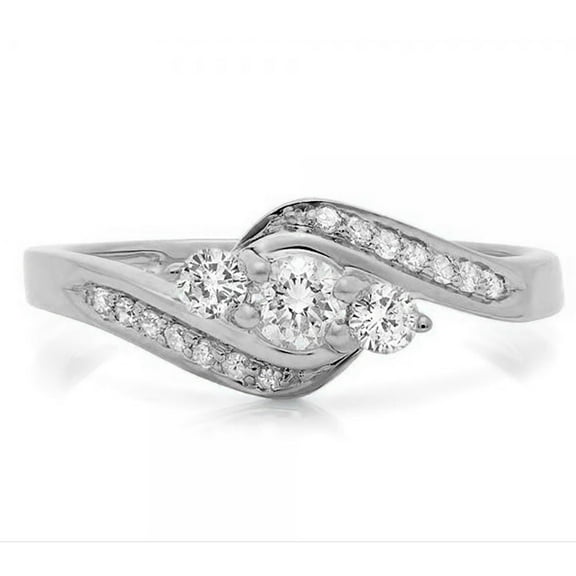 Bypass Shank Diamond Ring, Three Stone Diamond Engagement Wedding Ring, Solitaire With Accents Diamond Ring, 2.1 Ct Simulated Diamond, 14K White Gold Plated, Personalized Gift Ring