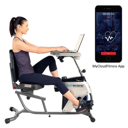 EXERPEUTIC 2500 ExerWork Bluetooth Smart Cloud Fitness Adjustable Desk Recumbent Bike with Free APP