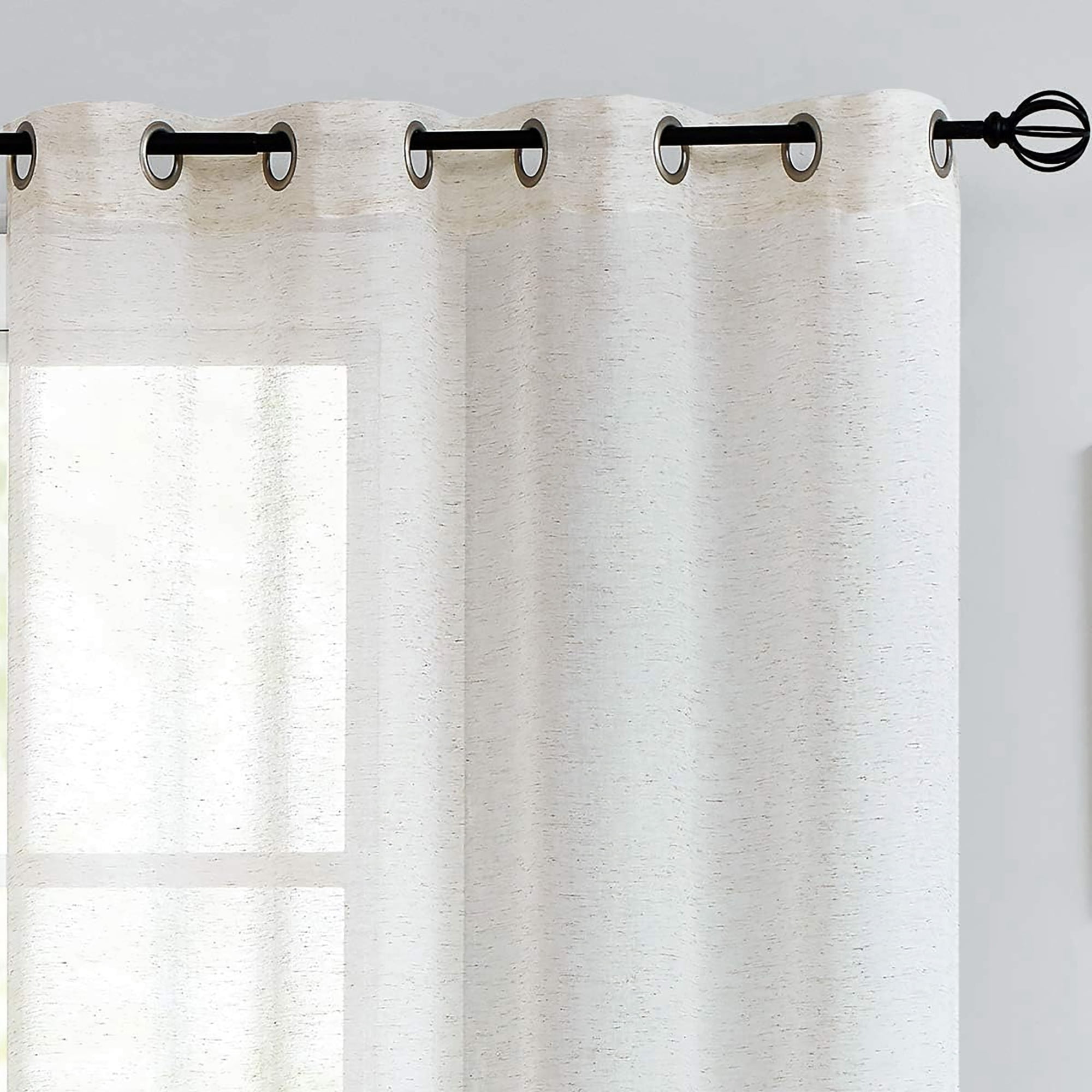 Decoultimatex Falx Linen Sheer Window Curtain Panels for Living Room Vintage Linen Sheer Curtain, Natural, Grommet, 52"x84"x2