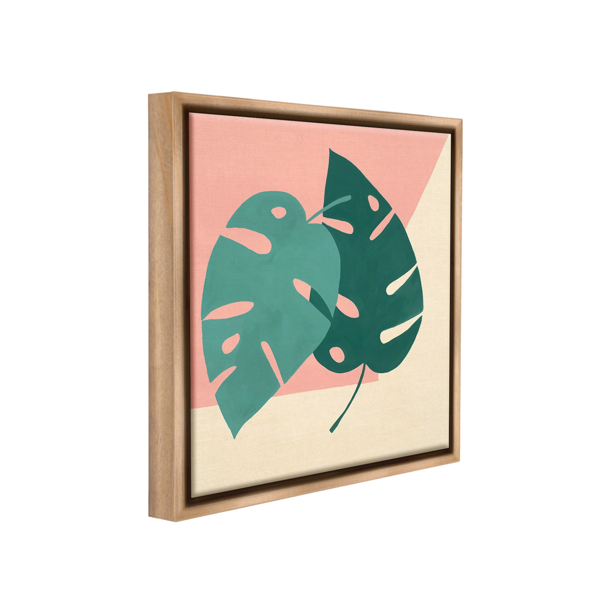 Stupell Industries Modern Monstera Leaf Botanical & Floral Painting Brown Floater Framed Canvas Art Print Wall Art, 18 x 18