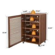 Wirrytor 5-Tier Mobile AV Media Cabinet with Slatted Door, Modern Rolling Stereo Rack, Audio Video Stand with Adjustable Shelves, Walnut