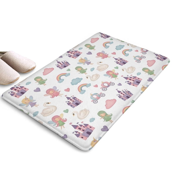White Fairy Castle Pattern Flannel Non Slip Door Rugs,Washable Door Mats Indoor,Decorative Door Mats,Dirt-Resistant and Absorbent Doormat for Entrance,Bedroom,Kitchen,Bathroom,23.5x16in(60x40cm)