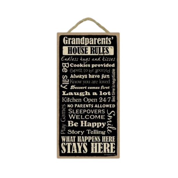 GRANDPARENTS' HOUSE RULES Primitive Wood Hanging Sign 5" x 10"