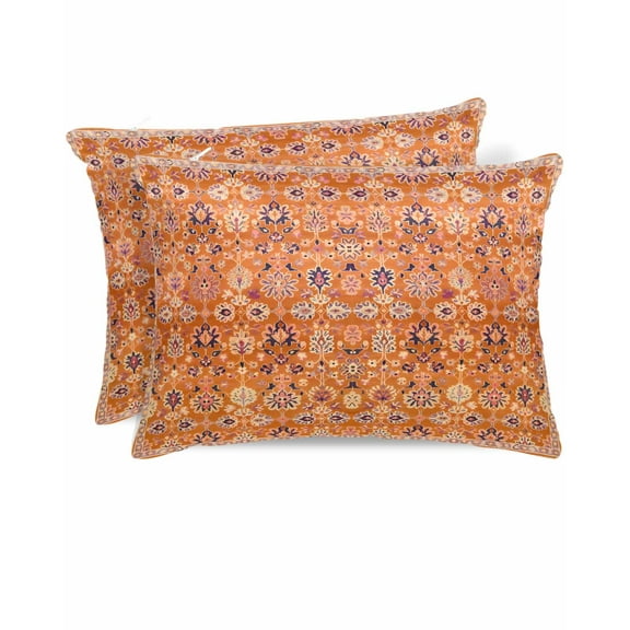 Hokiten King Size Pillow Cases Set of 2, Pillow Covers for Bed, Boho Orange Satin Pillowcases with Zipper for Hair/Skin, Country Style Bohemian Floral Retro Tribal 20x36 Inches