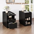 thumbnail image 5 of Laisnet Fluted End Table with Charging Station, 2 Drawers Narrow Side Table for Living Room, Wooden Bedside Table for Bedroom Small Space,Black, 5 of 7