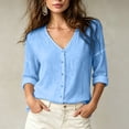 thumbnail image 2 of YgkuHd Womens Cardigans Lightweight 100% Cotton V-Neck Long Sleeve Breathable Comfort Relaxed Top,Sky Blue_XL, 2 of 5