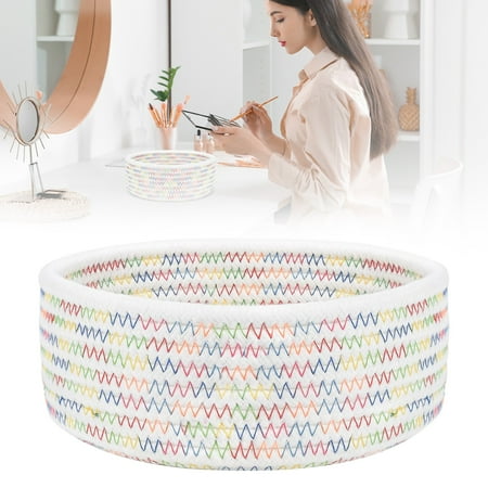 Home Textile Storage Small Woven Baskets Tiny Oval Shallow Storage Baskets Mini Cotton Rope Empty Decorative Basket Boho Little Organizer For Nursery Room Kids Baby Dog Toy Gifts