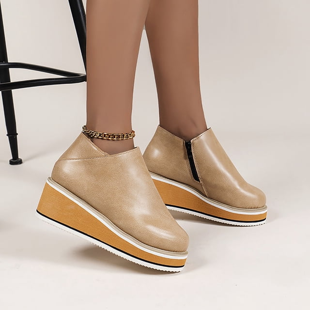 EGNMCR Bottines pour Femmes Femmes Chaussures Rétro à Semelle Plate Décontractées Grande Taille à Enfiler Chaussures à Double Fermeture Éclair