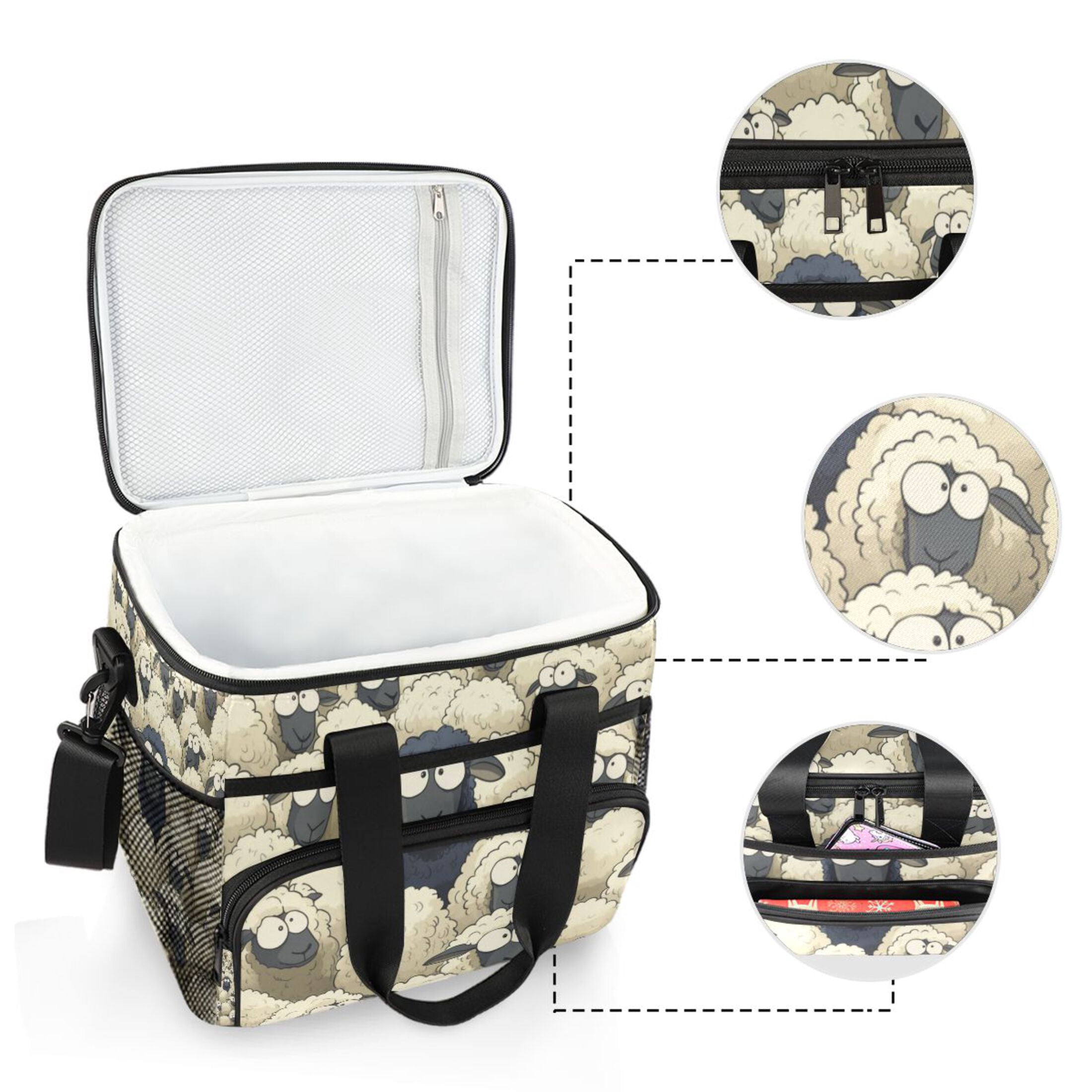 Black Sheep in A White Sheep Insulated Lunch Bag 15L Cooler Box for Women Men Work Camping Beach Travel