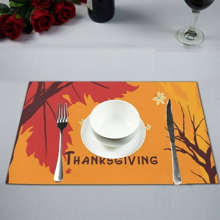 MYPOP Happy Thanksgiving Maple Leaves Table Placemat Food Mat 12x18 Inches Non Slip Table