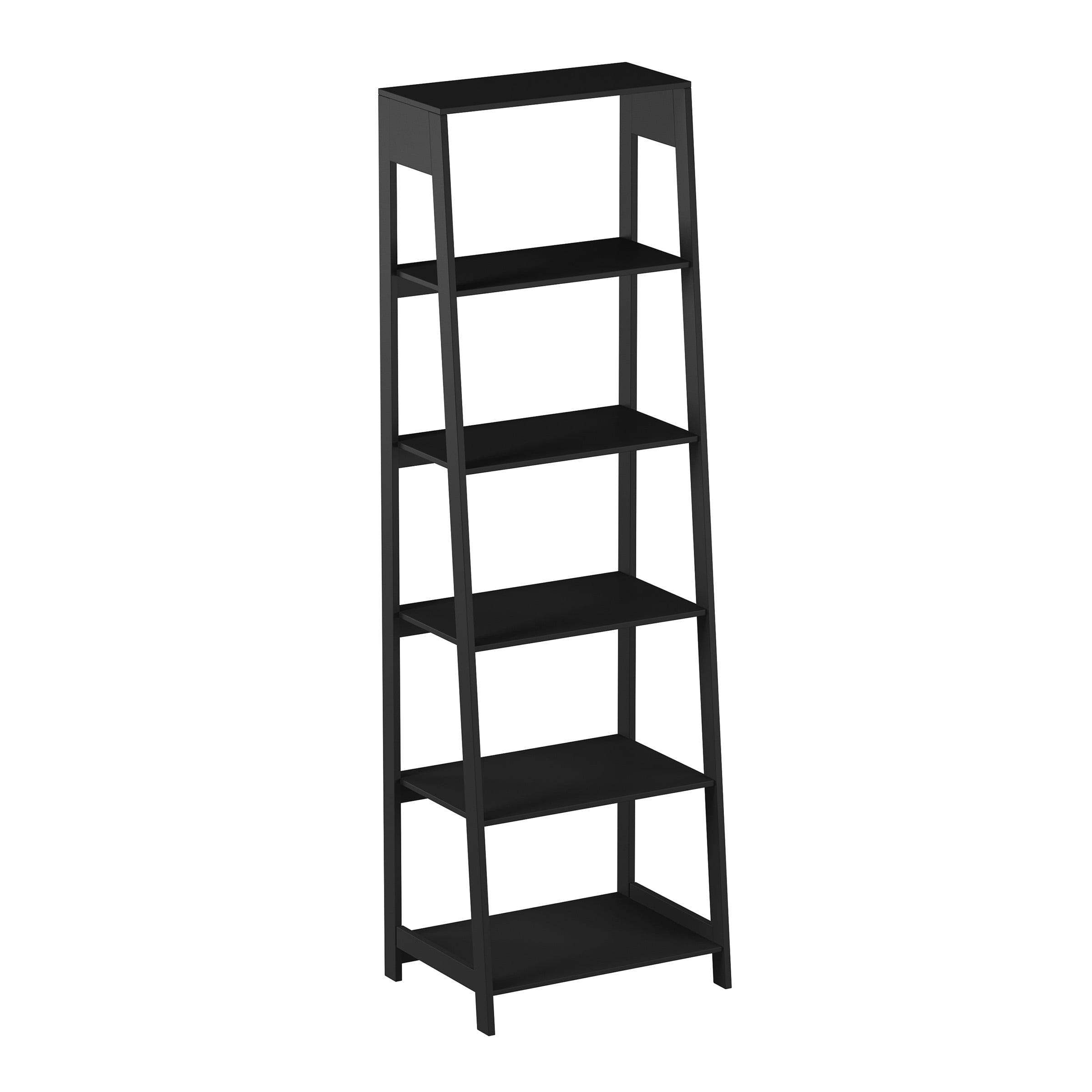 Lavish Home 5-Tier Ladder Bookshelf - Freestanding Wooden Bookcase Frame with Leaning Look - Shelves for Home and Office Storage, Black