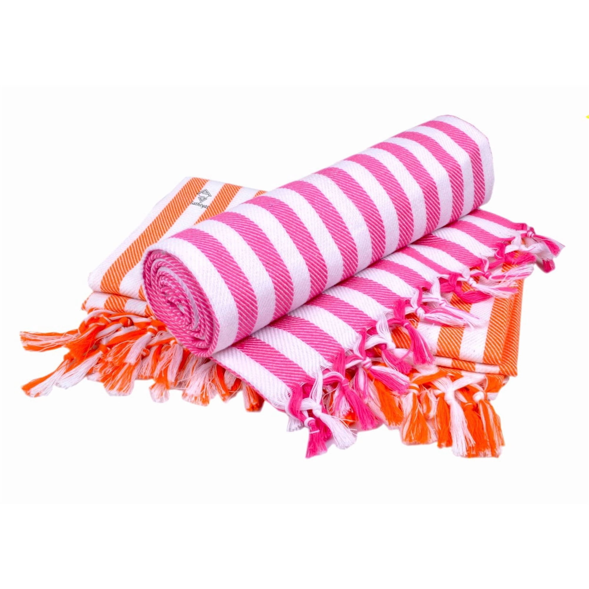 Sathiyas Supreme Turkish Cotton Bath Towel 600 Gsm -Set Of 2 (Pink & Orange)