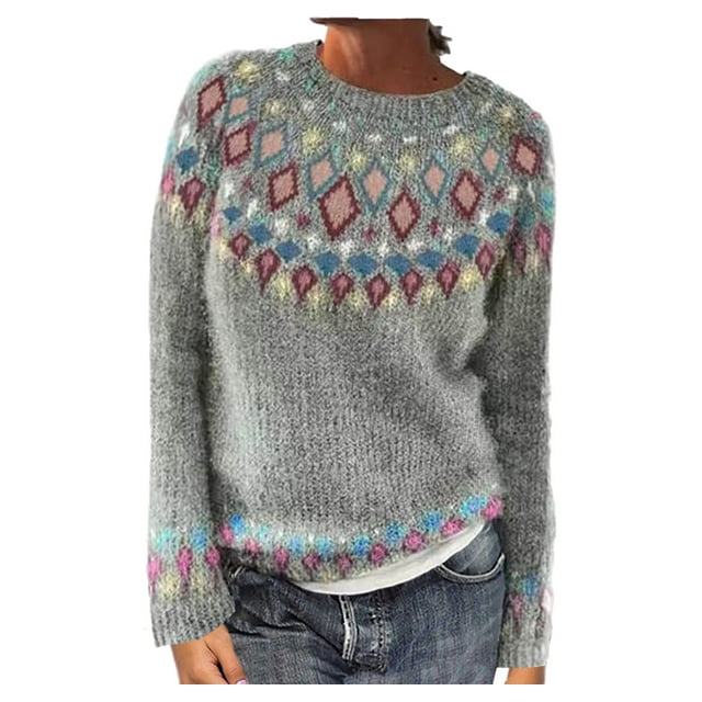 Xfvqtps Chandail Femme Décontracté Imprimé chandail à Manches Longues Col Rond Manteaux Chandails