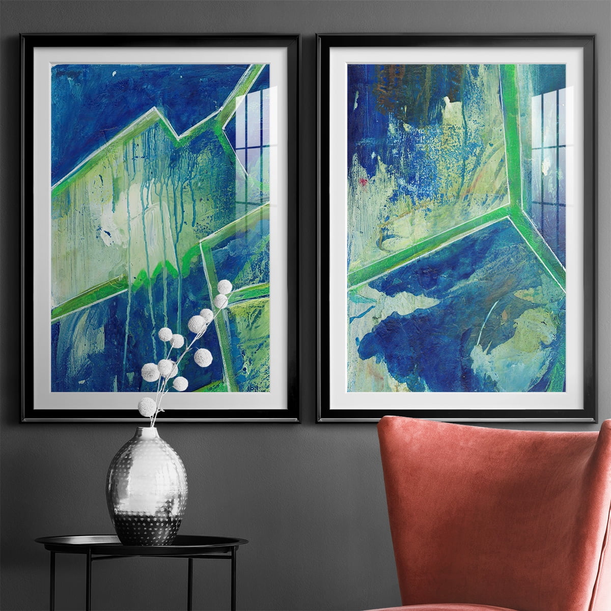 Wexford Home Geometric in Cool V Premium Framed Print, 22.5" x 30.5" - Ready to Hang, Black (Set of 2)