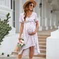 thumbnail image 2 of Maternity Dress For Women Cross V Neck Wrap Lanterntie High Waist A-line Flowy With Belt Dress, 2 of 5