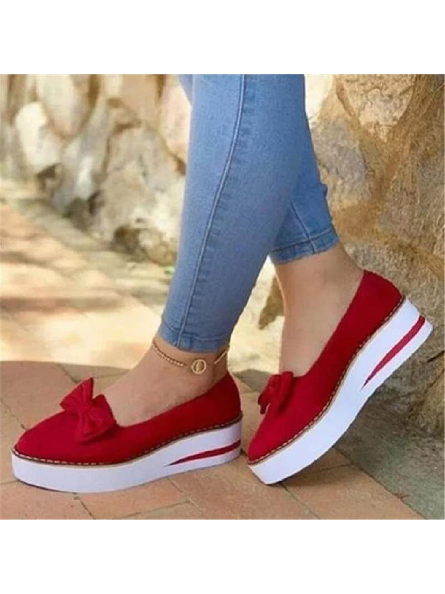 Womens Loafers Pumps Bow Boat Shoes Ladies Slip on Flats Comfort Casual Shoes 