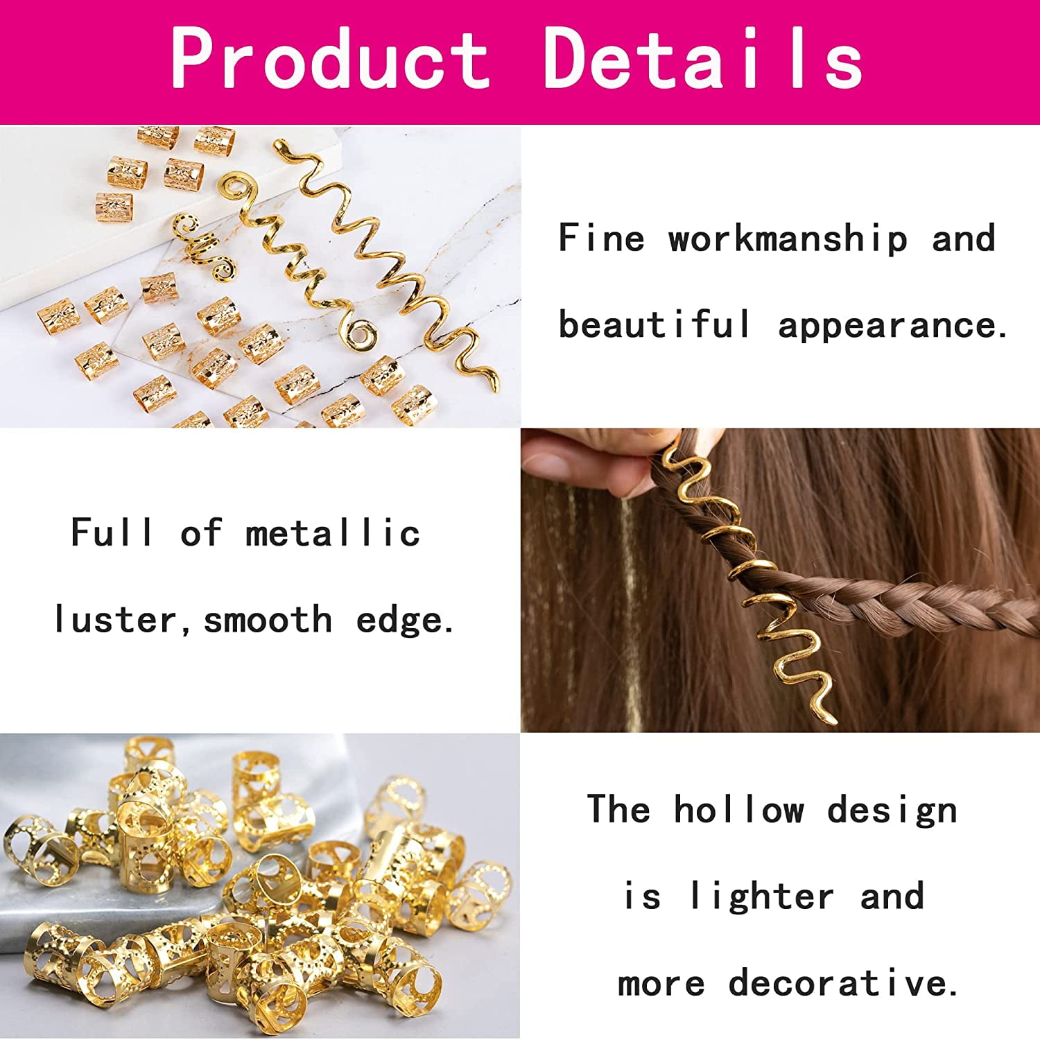 28 Pcs Hair Jewelry for Braids, Gold Loc Jewelry for Hair Dreadlock Hair  Spirals Charms for Women Girls Braids Hairstyle Decoration Metal Braids  Rings