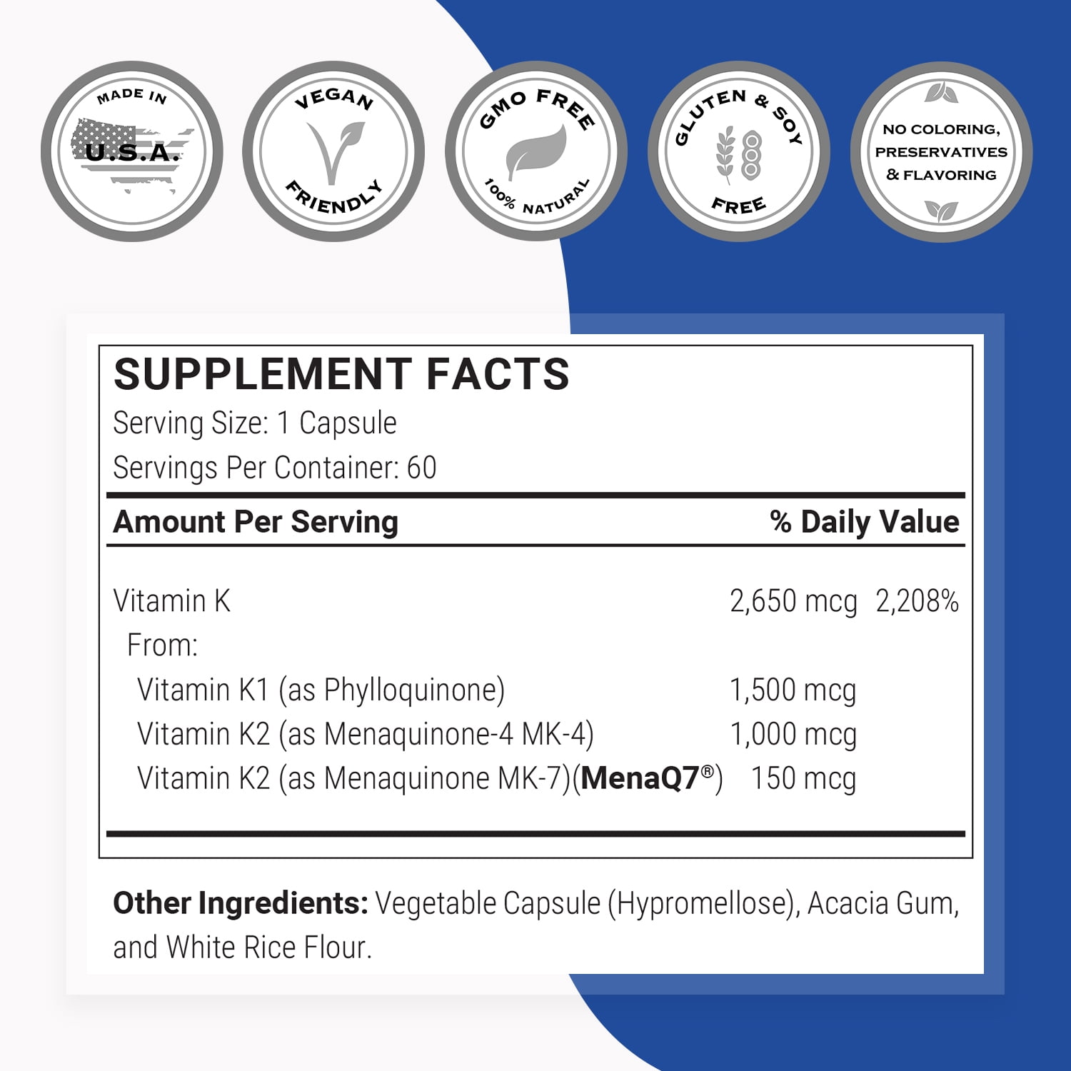 SuperSmart - Complete K - with Vitamin K1, K2 (MK-4 + MK-7) | Non-GMO & Gluten Free - 60 Vegetarian Capsules