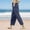 Navy, variant on LADIGASU Women'summer Cotton And Linen Solid Color Loose Straight Leg Pants With Pockets And Drawstring