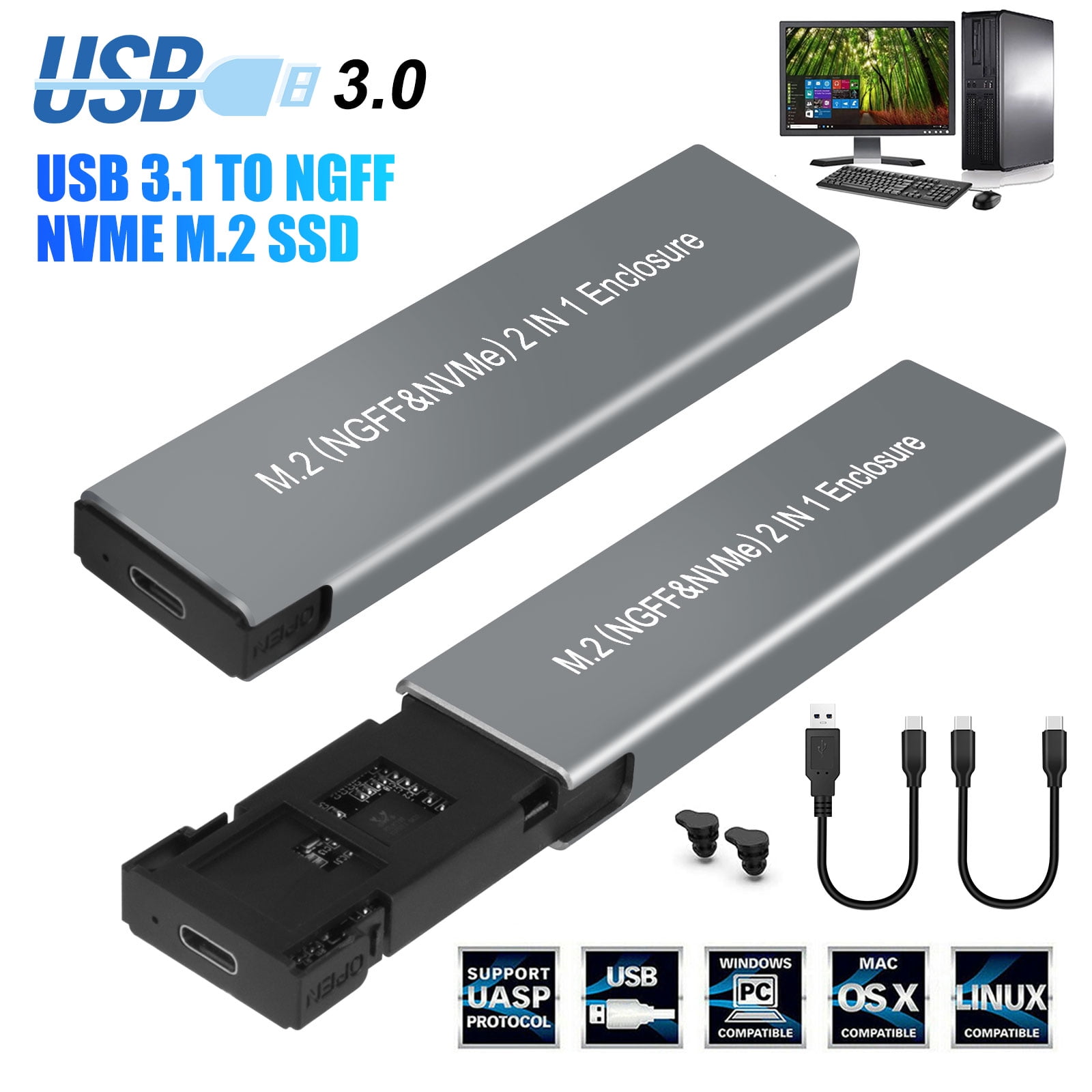 USB3.1 Type-C to M.2 M Key NVMe SSD Box Solid State Drive Case PCI-e Enclosure 