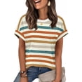 thumbnail image 3 of Women'S Tops Short Sleeve Shirts Summer Outfits Stripe Dressy Casual Clothes Clothing Orange M, 3 of 8