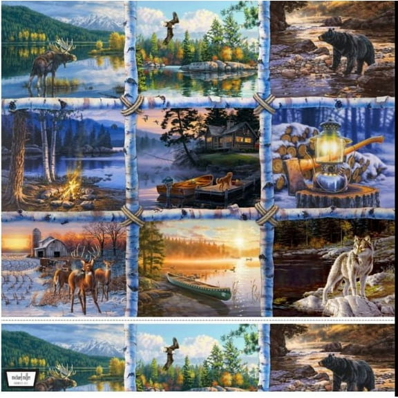 36" X 44" Panel North Country Panel Animals Woodland Cotton Fabric D778.03