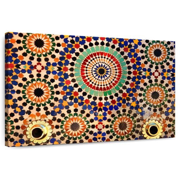 Elephant Stock Moroccan Mosaic Tiles Wall Art - Horizontal Canvas Wall Art - Hallway Wall Decor - Decor Elements Canvas - Blue And Orange Decor - 12" x 8"