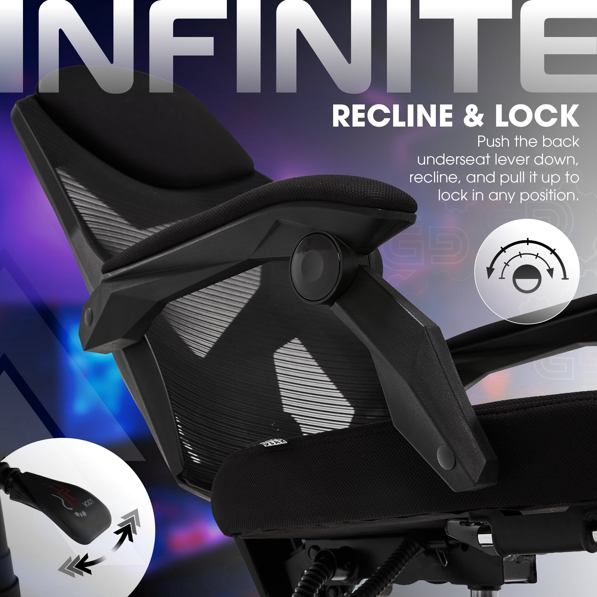 Gamer Gear Gaming Office Chair with Extendable Leg Rest, Black Fabric Upholstery