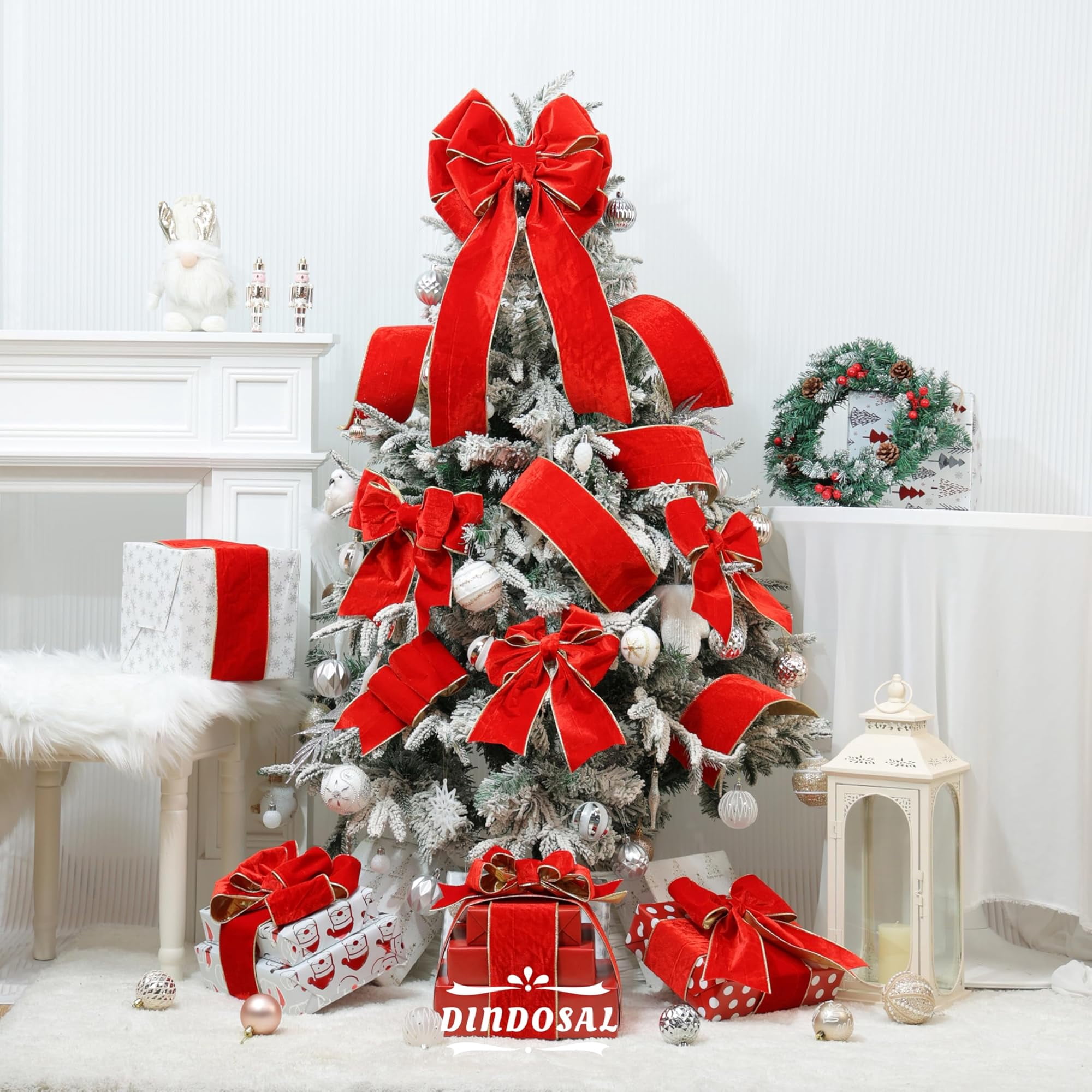 RuiJiao 2.5in Red Velvet Wired Christmas Wired Ribbon with Gold Backside, Red and Gold Christmas Ribbon for Tree Decorations, Wreaths, Crafts, Home Decor, Gift Wrapping