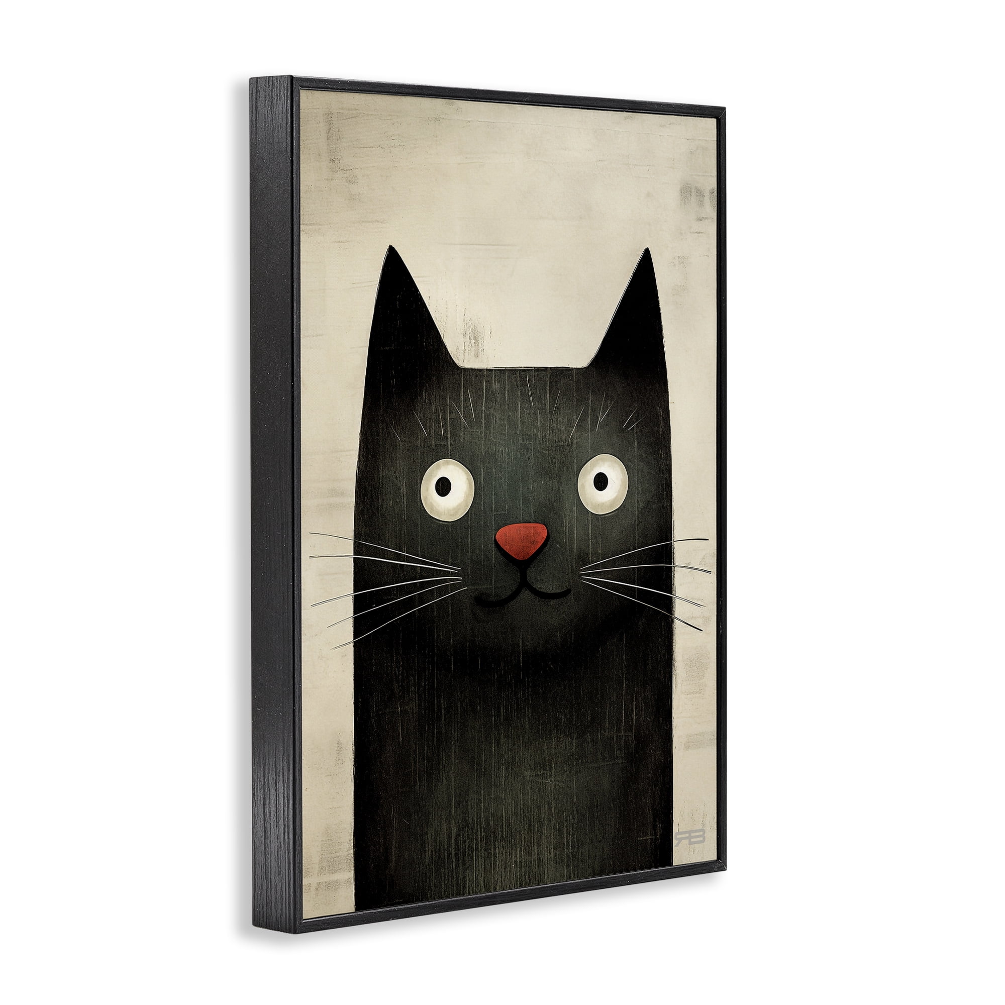 Stupell Industries Smiling Black Cat Animals & Insects Painting Black Framed Art Print Wall Art, 16 x 24
