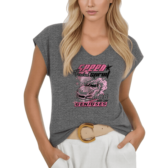 Cozymy Womens Racing Car Street Graphic Tshirt V Neck Sleeveless Tshirt Graphic Tees Shirts Casual Summer Urban Style Tops S 5XL