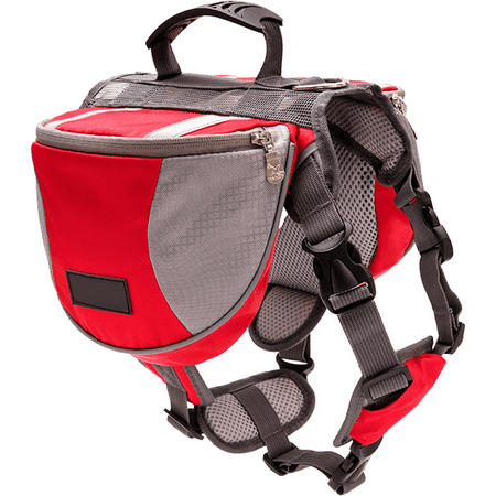Adjustable Dog Saddle Bag  Hound Travel Backpack For Pet Puppy Hiking Walking Camping Use  Works At Dogs - Red