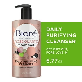 Biore Rose Quartz + Charcoal Oil-Free Daily Purifying Cleanser, for Oily Skin, 6.77 fl oz