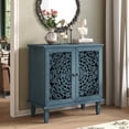 thumbnail image 2 of Demi Bonn Vintage Hollow-Carved Accent Cabinet 2-Door Display Storage Sideboard with Symmetrical Floral Design Adjustable Shelf Solid Wood Legs for Living Room Entryway, Blue, 2 of 7
