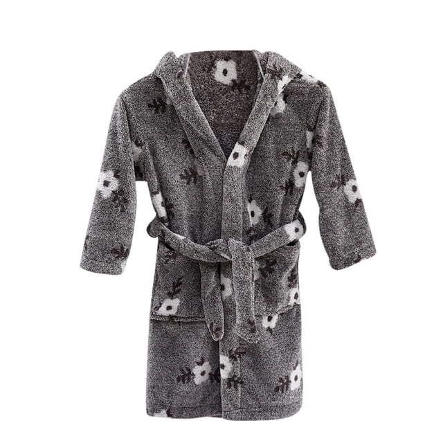 ZACPNCV Girls Fleece Robe Boys Hooded Bathrobe Soft Flannel Robe For Kids Dark Gray 3-12 Years
