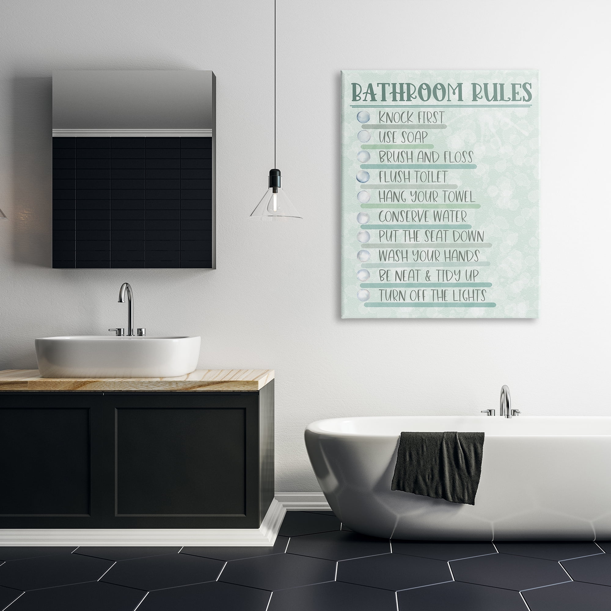 Stupell Industries Bathroom Rules on Green Typography Painting Gallery Wrapped Canvas Art Print Wall Art, 36 x 48