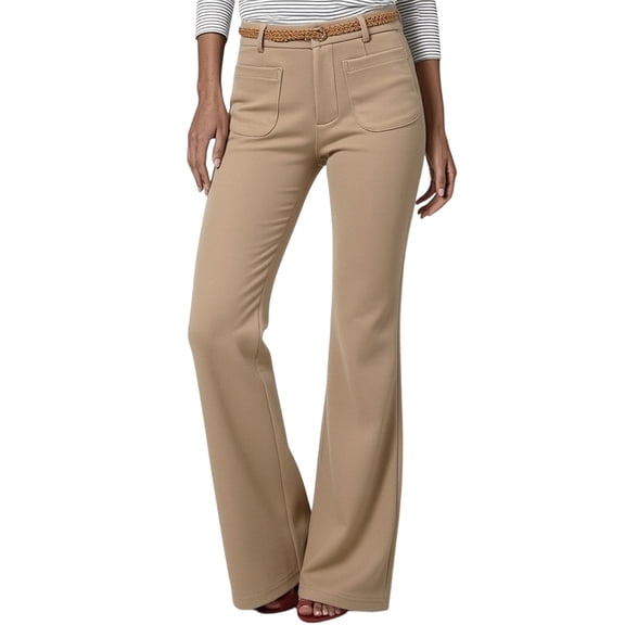 Likimi Pants Women High Waist Solid Color Wide Leg Comfortable Trousers With Pockets Khaki Size S