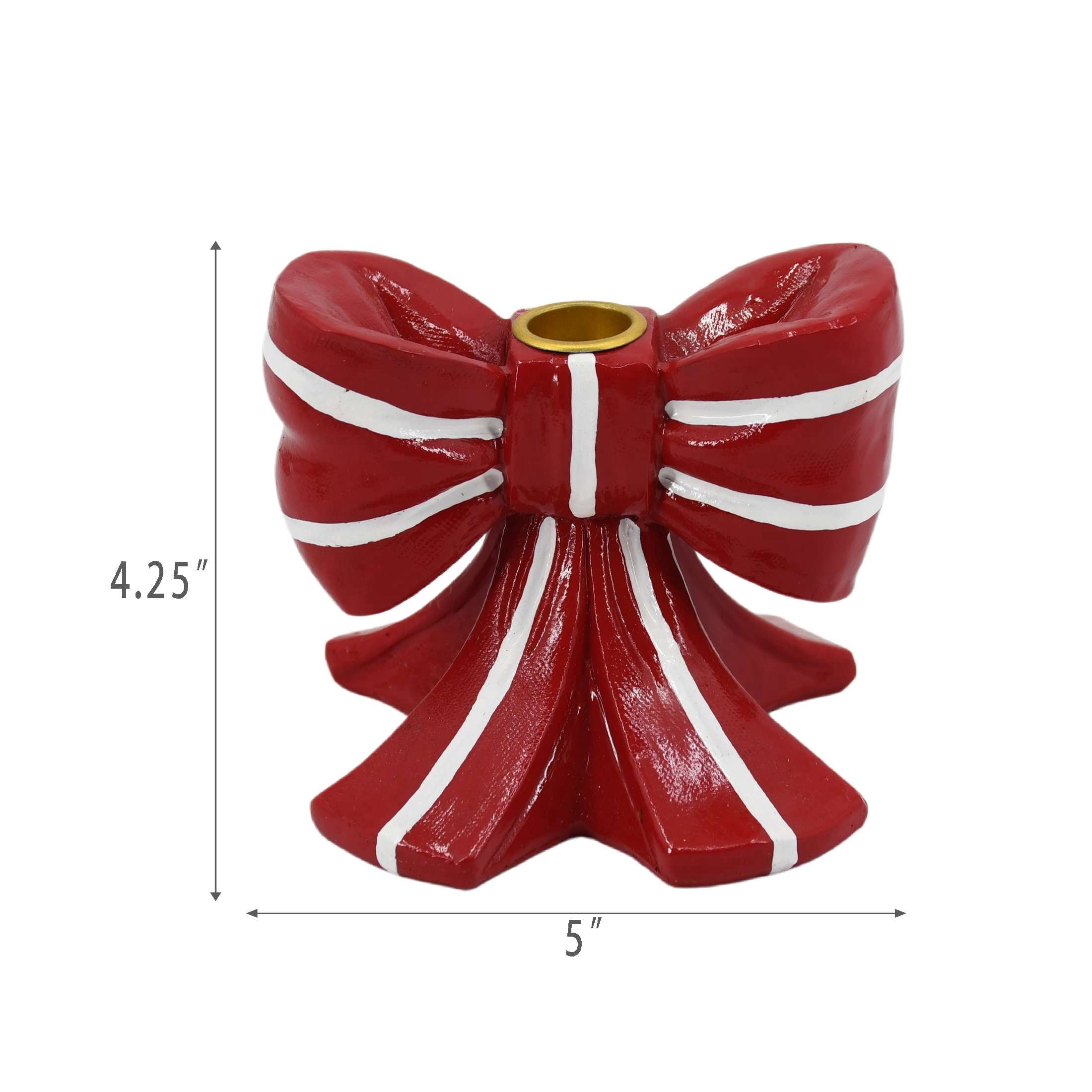 Red and White Resin Bow Christmas Taper Candle Holder, 4.3", by Holiday Time