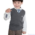 thumbnail image 2 of Fozruso Boys Knitted Sweater Vest V-Neck Sleeveless Knitwear Layering Sweater School Uniform,Gray, 2 of 6