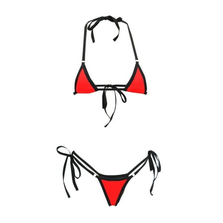 OSFVNOXV Sexy Bikini Sets for Women Summer Swimsuit Clearance Triangle Swim Bra Halter Tie Backless Thin String Thongs Bathing Suit Hot Spring Swimwear
