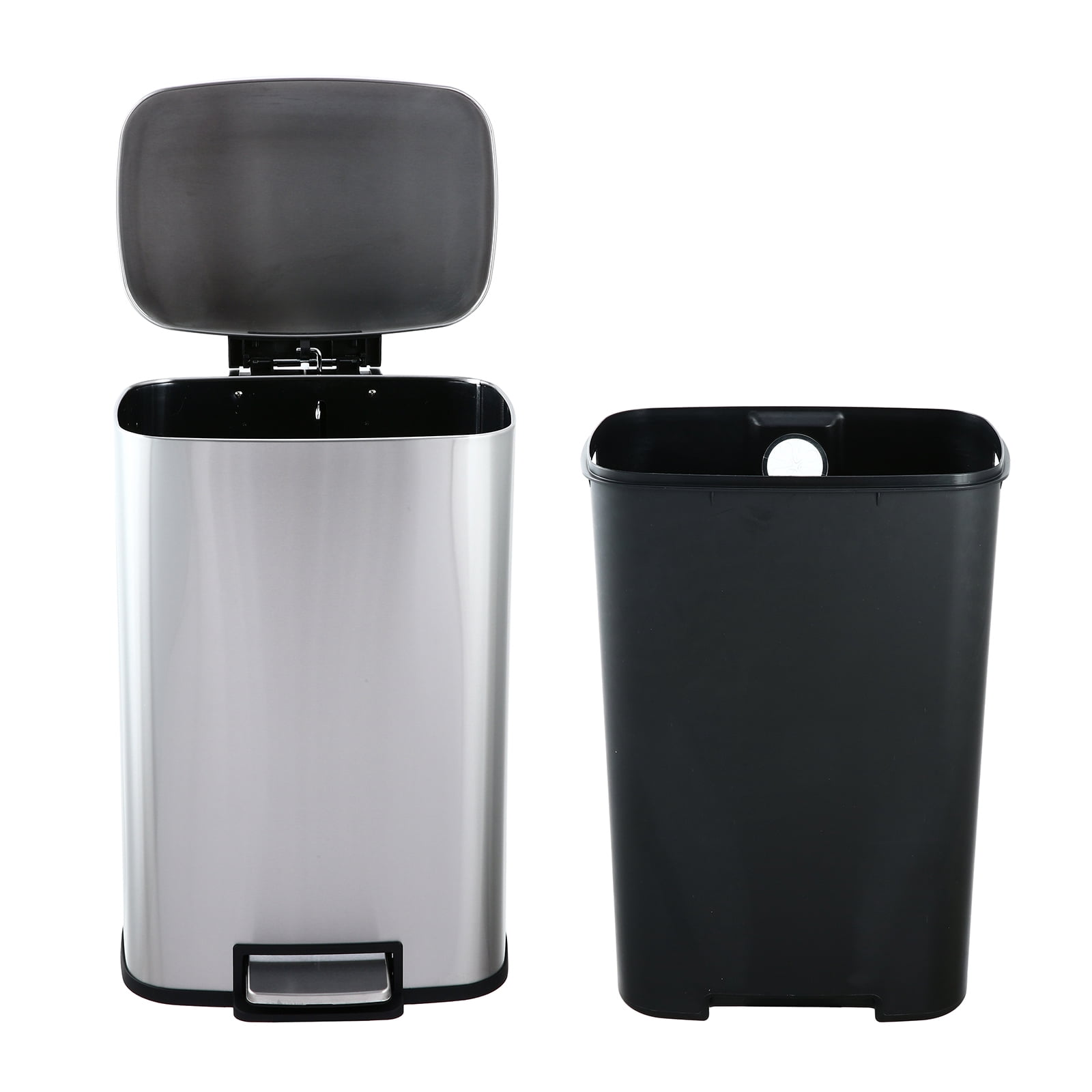 Simplykleen Kitchen Trash Can, 13.2 Gallon Stainless Steel Step-On Rectangle Garbage Bin with Soft Close Lid, Fingerprint Resistant, Silver