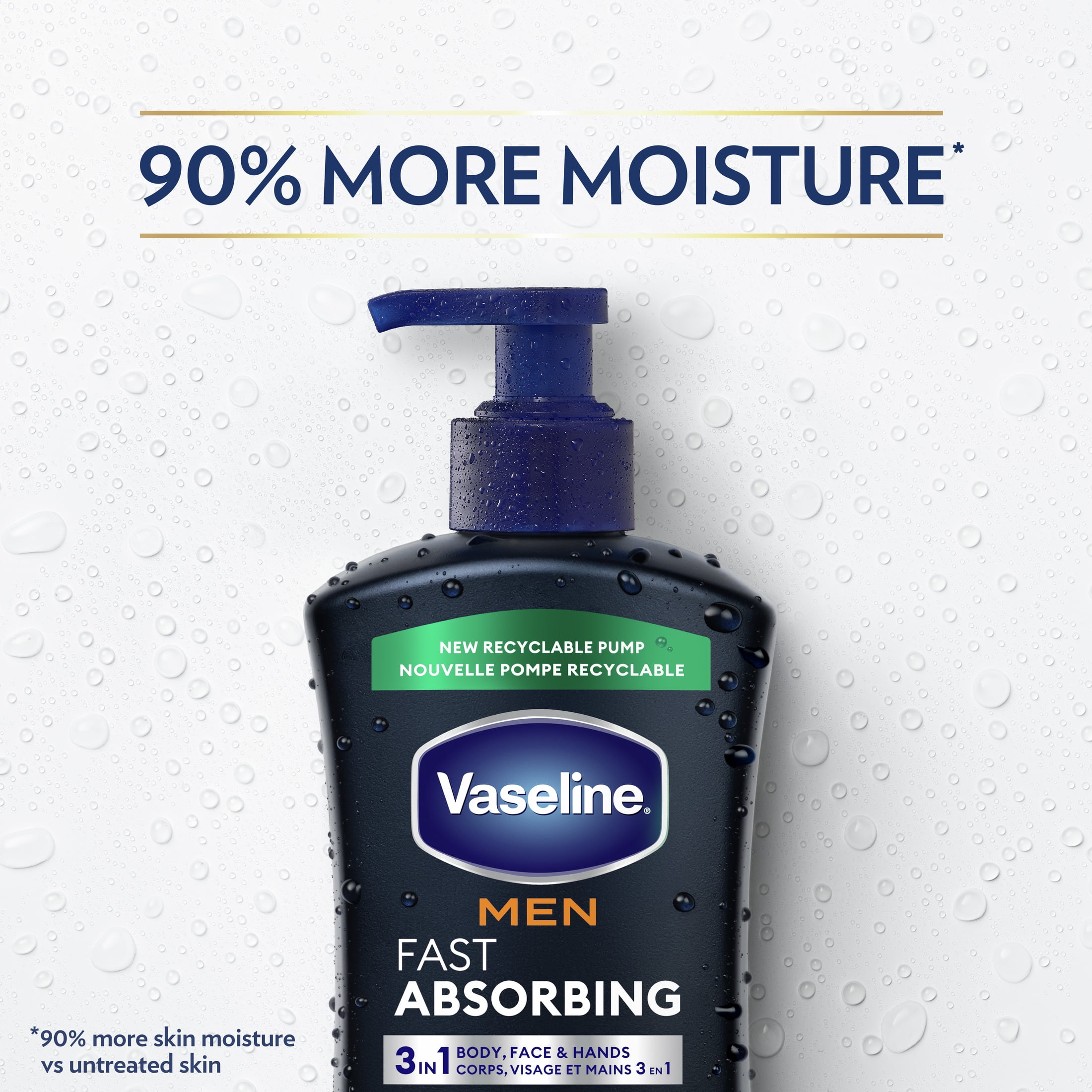 (4 pack) Vaseline Men Fast Absorbing 3-in-1 Face, Hands & Body Lotion for Men Dry Skin, 20.3 oz