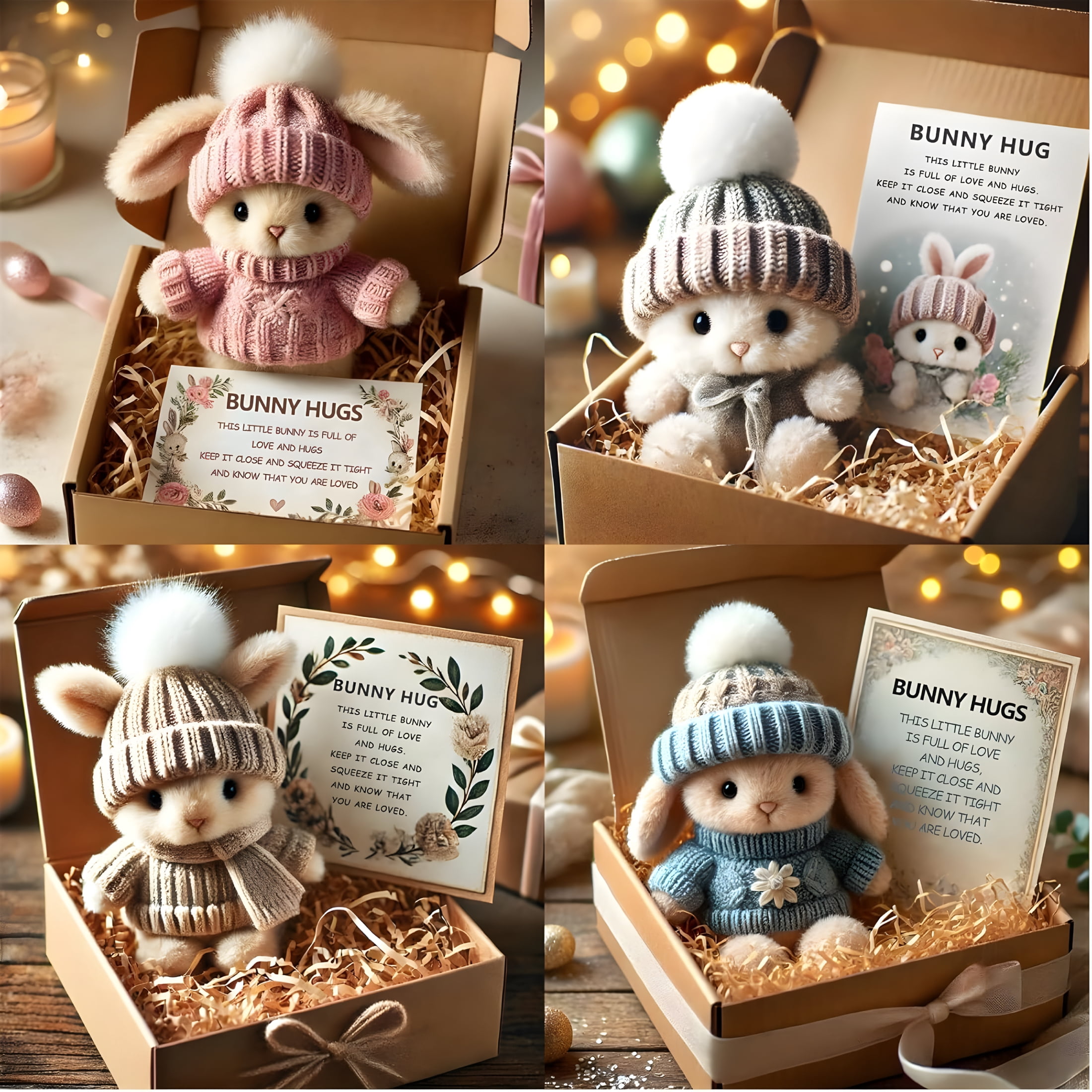BESTSKY Mini Bunny Hug Cute Easter Gift Plush Bunny in A Box Hugs Positive Bunny Stuffed Animal Rabbit Soft Floppy Easter Ideas Bunnies Basket Stuffers Doll Emotional Support Inspirational Gifts