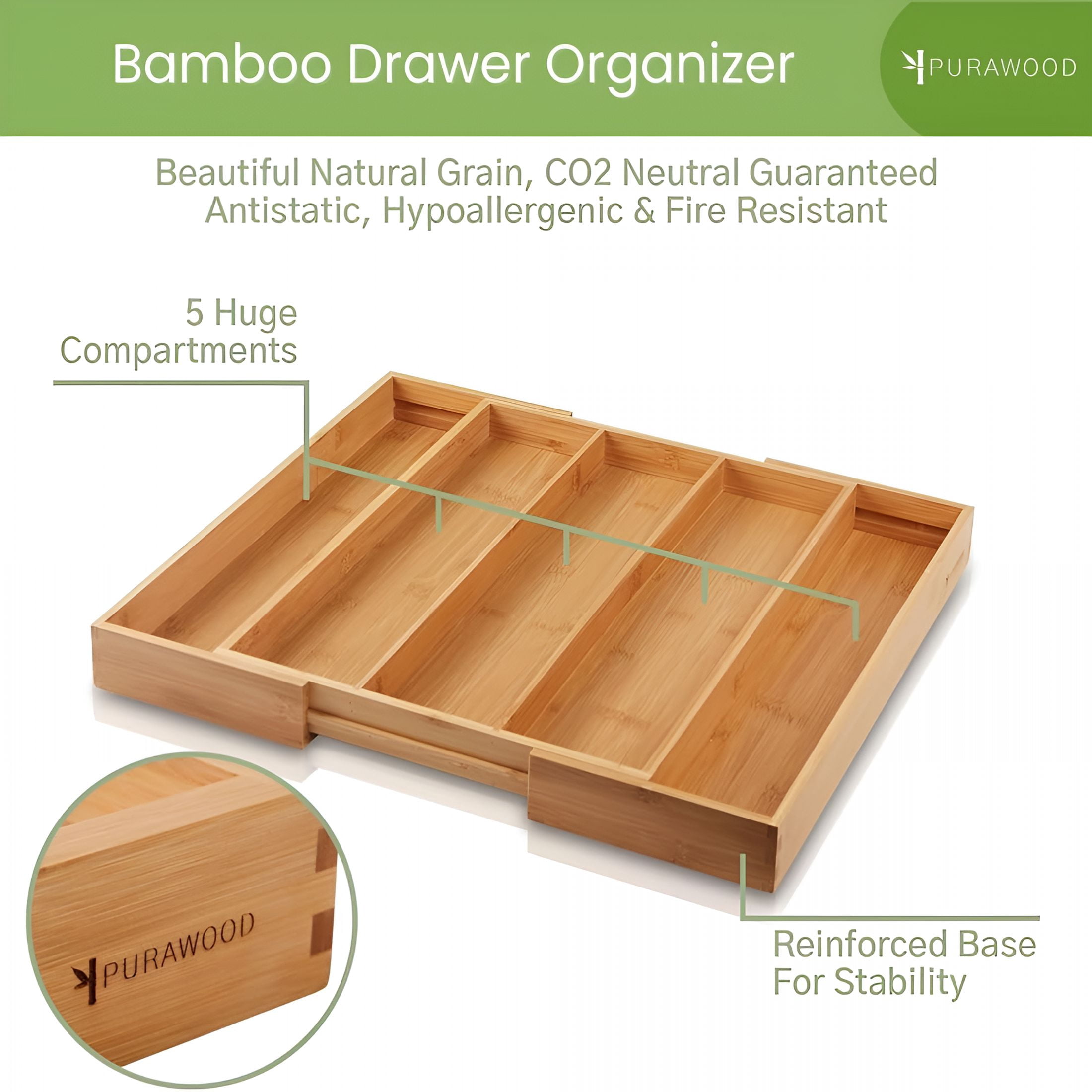 ACDANC Kitchen Drawer Organizer - Expandable Utensil Drawer Organizer for Kitchen,Cutlery Tray & Silverware Organizer,3-5 Slots - Bamboo Organizer for Utensils & Flatware (Natural)