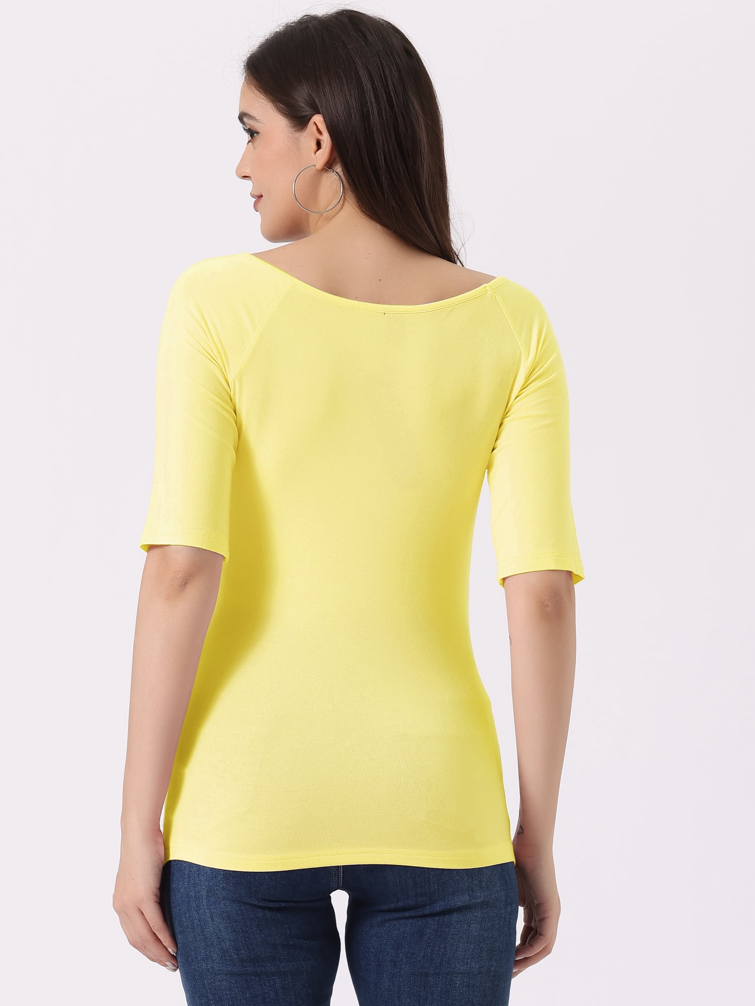 DARING DIVA Women's Slim Fit Pullover Boat Neck Stretchable T-Shirt XL Light Yellow