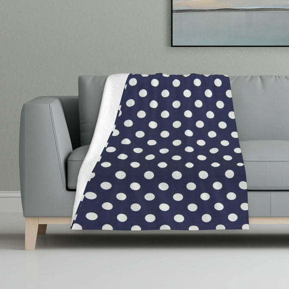 Flannel Fleece Throw Blanket Polka Dot Navy Pattern Print Lightweight Super Soft Cozy Plush Blanket 32 X 48 Inches